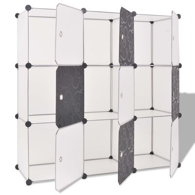 vidaXL Cubos de arrumação com 9 compartimentos preto e branco