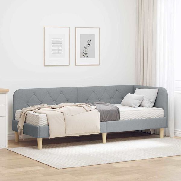 vidaXL Estrutura de Cama de Canto Cinzento-claro 80 x 200 cm tecido