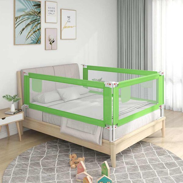 vidaXL Barra de seguran&ccedil;a p/ cama infantil tecido 180x25 cm verde