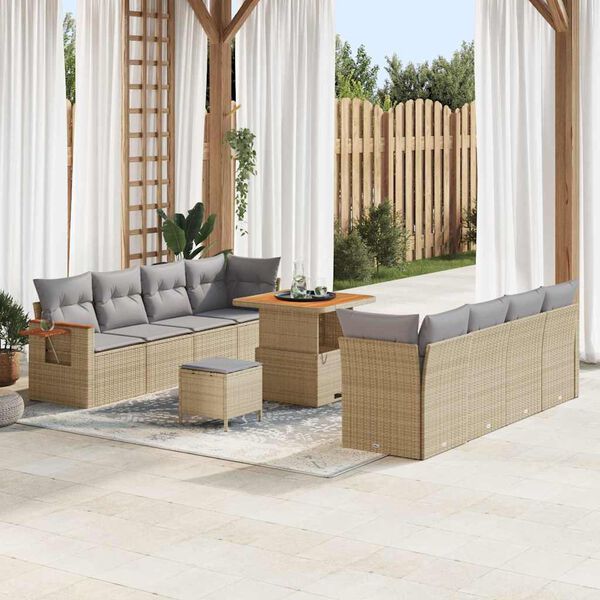 vidaXL Conjunto de Sof&aacute; de Jardim 11 pcs Bege Rattan Sint&eacute;tico