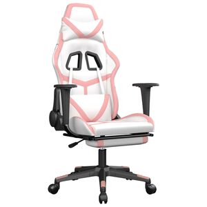 vidaXL Cadeira gaming com apoio p/ p&eacute;s couro artificial branco e rosa