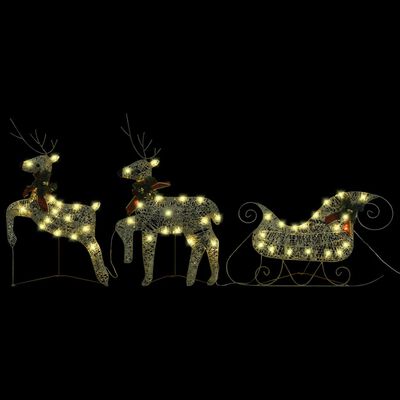 vidaXL Decoração de Natal renas/trenó p/ exterior 140 LEDs dourado