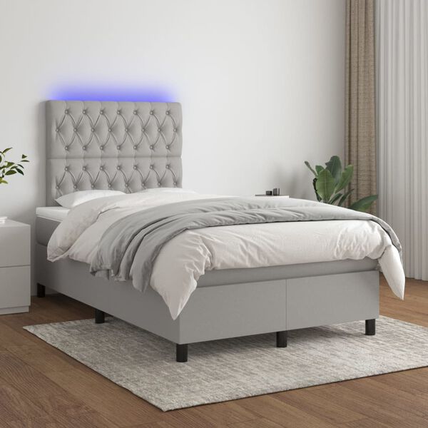 vidaXL Cama box spring c/ colch&atilde;o e LED 120x200 cm tecido cinza-claro
