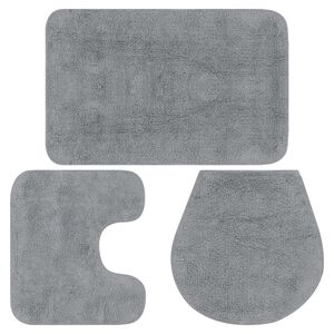 vidaXL Conjunto tapetes de casa de banho 3 pcs tecido cinzento