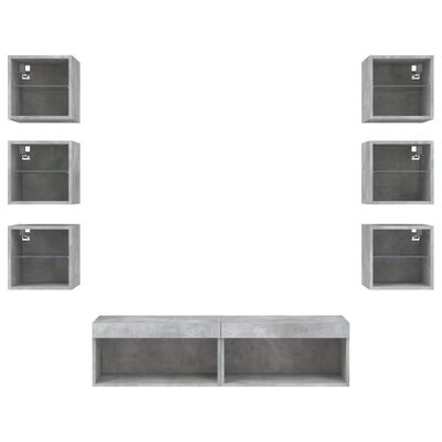 vidaXL 8 pcs móveis parede p/ TV c/ LEDs deriv. madeira cinza cimento