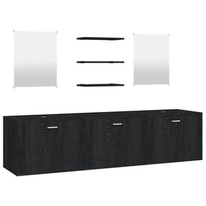 vidaXL 6 pcs conj. m&oacute;veis de casa de banho derivados de madeira preto