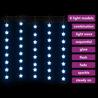 vidaXL Cortina iluminação c/ estrelas 200 LEDs 8 funções azul