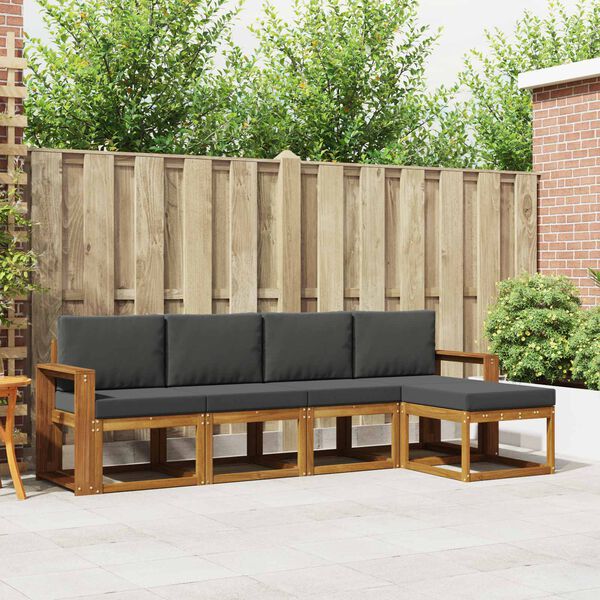 vidaXL Conjunto de Sof&aacute;s para Exterior 5 pcs Natural e Antracite