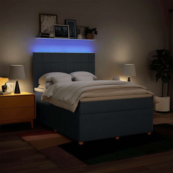 vidaXL Cama com molas/colch&atilde;o 140x200 cm tecido azul