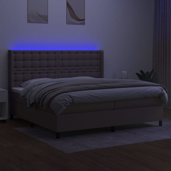 vidaXL Cama box spring colch&atilde;o/LED 200x200cm tecido cinza-acastanhado