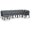vidaXL 7 pcs conjunto lounge de jardim vime PE preto e cinzento