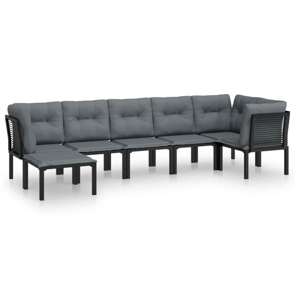 vidaXL 7 pcs conjunto lounge de jardim vime PE preto e cinzento