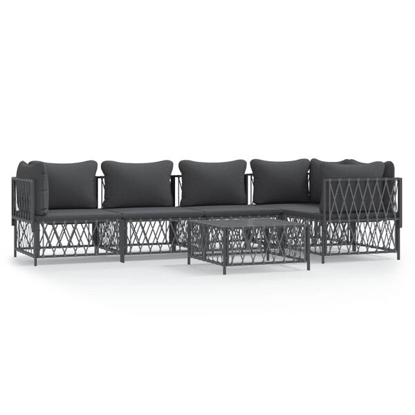 vidaXL 6 pcs conjunto lounge de jardim com almofadões aço antracite