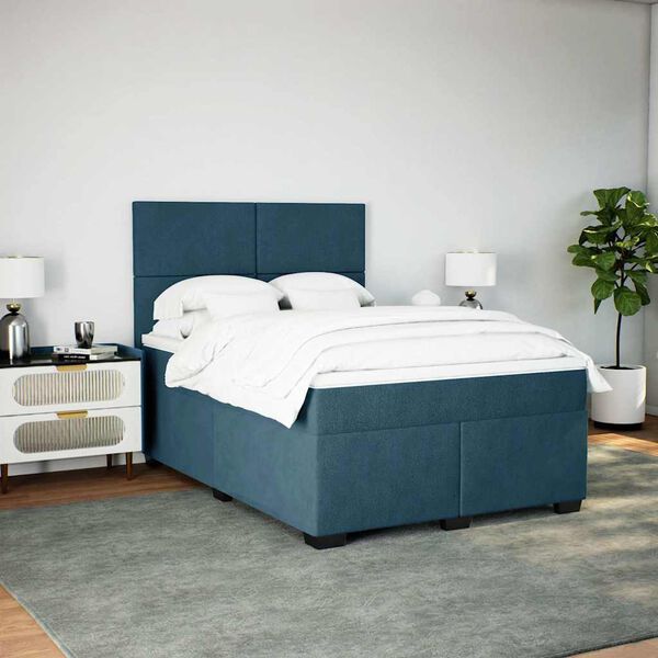 vidaXL Cama boxspring com colch&atilde;o 140x190 cm veludo azul