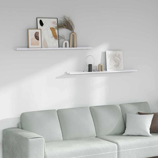 vidaXL Prateleira de Parede 2 pcs M&aacute;rmore Branco 115 x 9 x 3 cm
