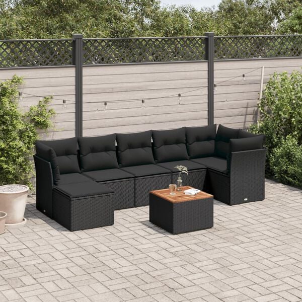 vidaXL 8 pcs conjunto sof&aacute;s de jardim com almofad&otilde;es vime PE preto