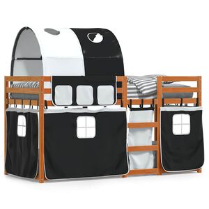 vidaXL Beliche com cortinas 80x200 cm pinho maci&ccedil;o branco e preto