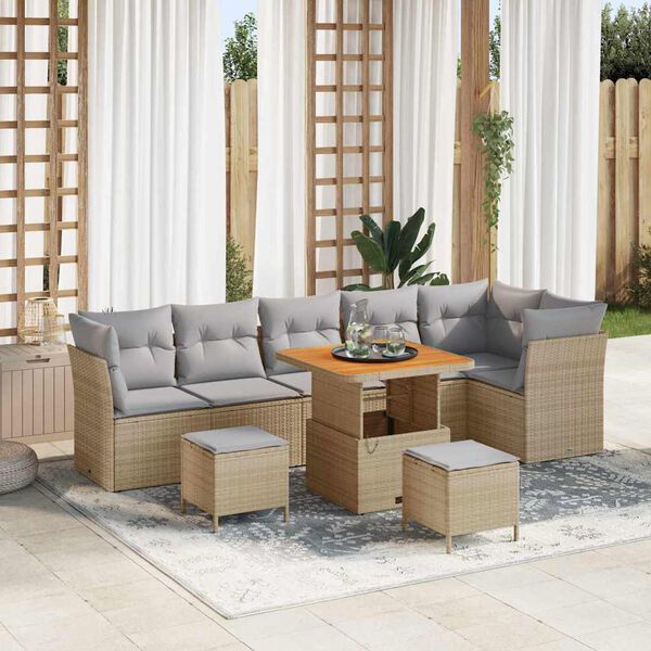 vidaXL Conjunto de Sof&aacute; de Jardim 9 pcs Bege vime PE