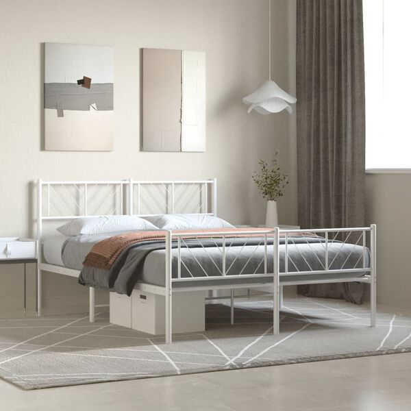 vidaXL Estrutura de cama com cabeceira e p&eacute;s 140x190 cm metal branco