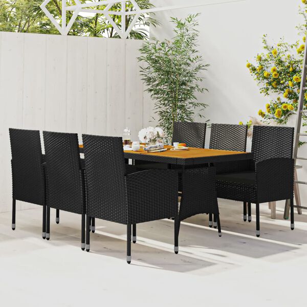 vidaXL 7 pcs Conjunto de jantar p/ exterior vime PE preto