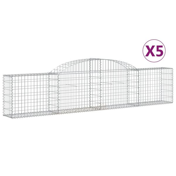vidaXL Cestos gabi&atilde;o arqueados 5 pcs 300x30x60/80 cm ferro galvanizado
