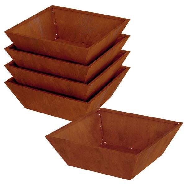 vidaXL Vaso de Jardim 5 pcs Ferro Enferrujado 50 x 50 x 15 cm