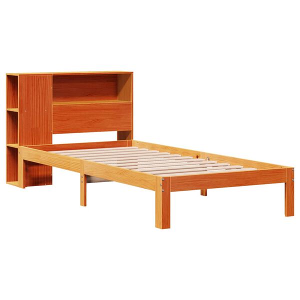 vidaXL Cama c/ estante sem colchão 100x200cm pinho maciço castanho-mel
