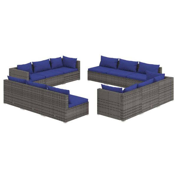 vidaXL 12 pcs conjunto lounge de jardim c/ almofad&otilde;es vime PE cinzento