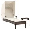 vidaXL Espregui&ccedil;adeira com toldo e mesa vime PE castanho