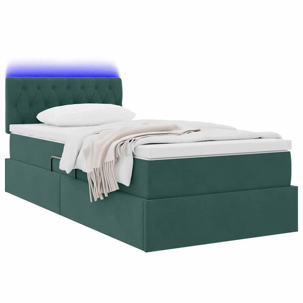 vidaXL Cama com arruma&ccedil;&atilde;o e LED Verde Escuro 90 x 190 cm Veludo