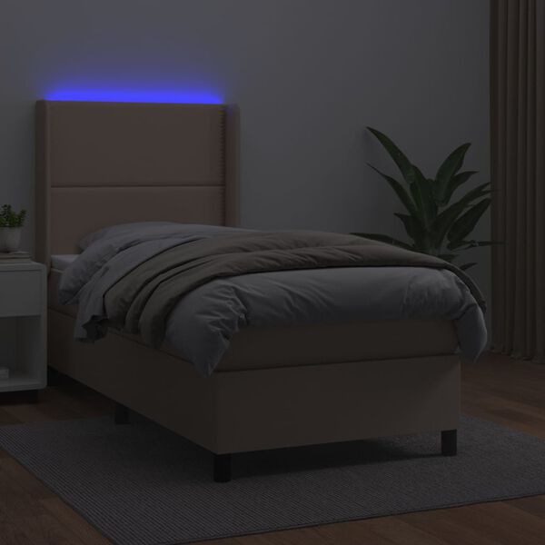 vidaXL Cama box spring c/ colchão/LED 90x190cm couro artif. cappuccino