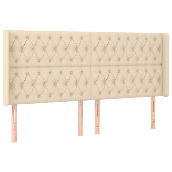 vidaXL Cabeceira de cama c/ abas tecido 203x16x118/128 cm creme