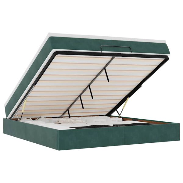 vidaXL Estrutura de cama otomana com colch&atilde;o 160x200 cm verde escuro