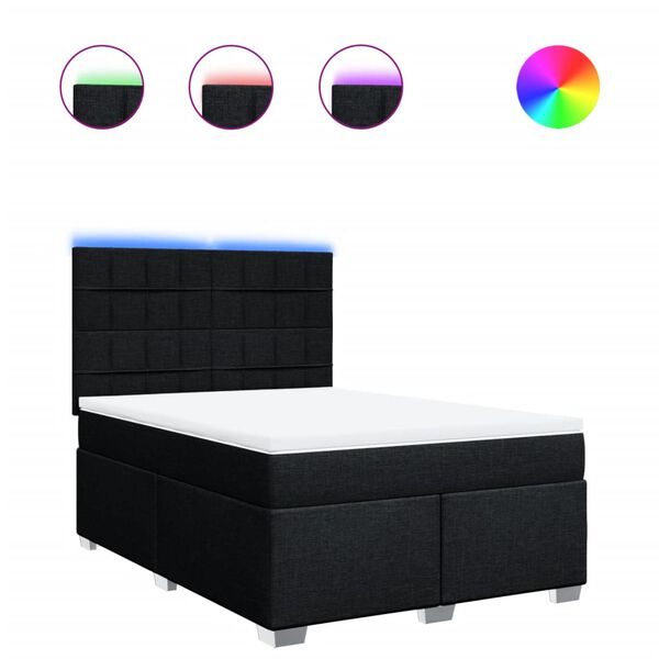 vidaXL Cama com molas/colch&atilde;o 140x190 cm tecido preto