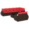 vidaXL Conjunto de sof&aacute; de jardim com 9 pe&ccedil;as e almofadas em rattan sint&eacute;tico marrom