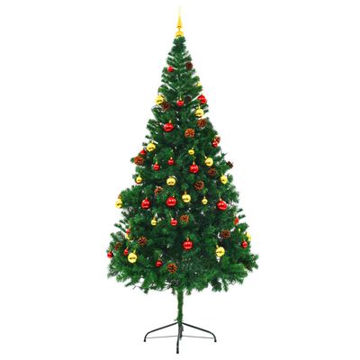 vidaXL Árvore de Natal artificial pré-iluminada + enfeites 210cm verde