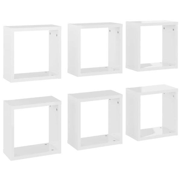 vidaXL Prateleiras parede forma de cubo 6 pcs 30x15x30cm branco brilh.