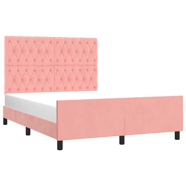 vidaXL Estrutura de cama c/ cabeceira 140x190 cm veludo rosa