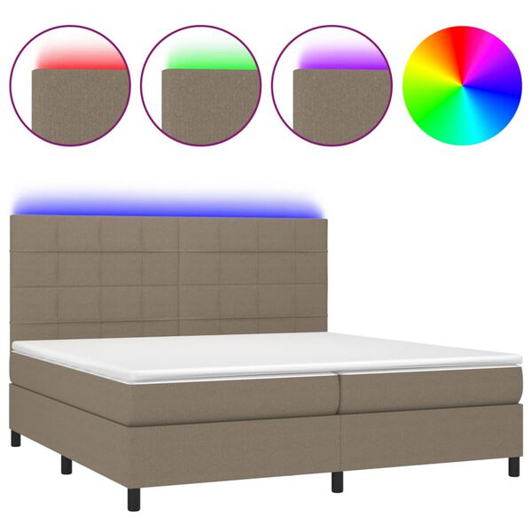 vidaXL Cama box spring colch&atilde;o/LED 200x200cm tecido cinza-acastanhado