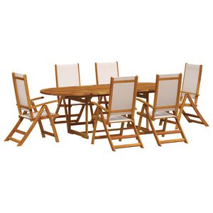 vidaXL 7 pcs conjunto de jantar para jardim ac&aacute;cia maci&ccedil;a e textilene