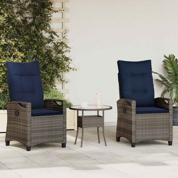 vidaXL Cadeira de Jardim 2 pcs cinzento e azul marinho A&ccedil;o e Poli&eacute;ster