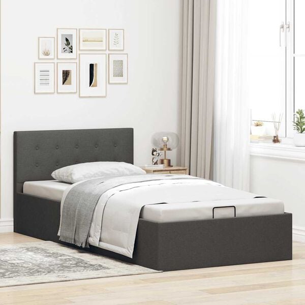 vidaXL Cama hidráulica arrumação 90x200cm tecido cinza-escuro