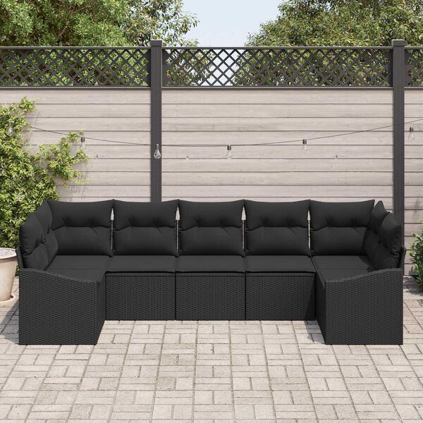 vidaXL Conjunto de Sof&aacute;s com almofada 7 pcs Preto vime PE