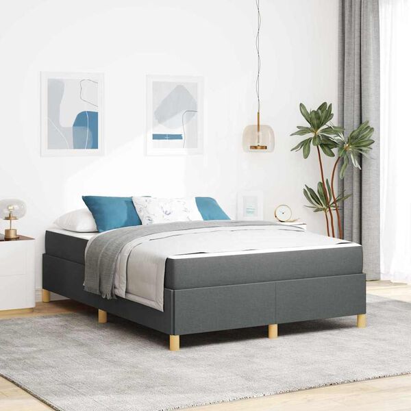 vidaXL Estrutura da Cama com colch&atilde;o Cinza Escuro 140 x 190 cm tecido