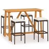 vidaXL 5 pcs conjunto de bar para jardim com almofad&otilde;es castanho