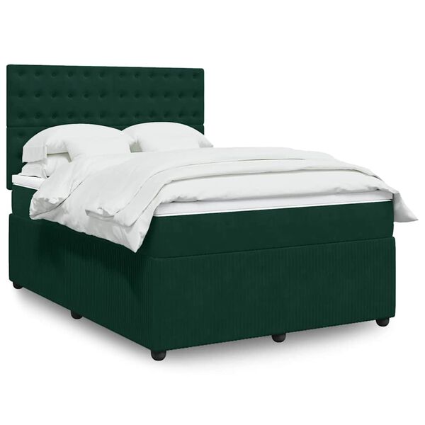 vidaXL Cama com molas/colch&atilde;o 140x190 cm veludo verde-escuro