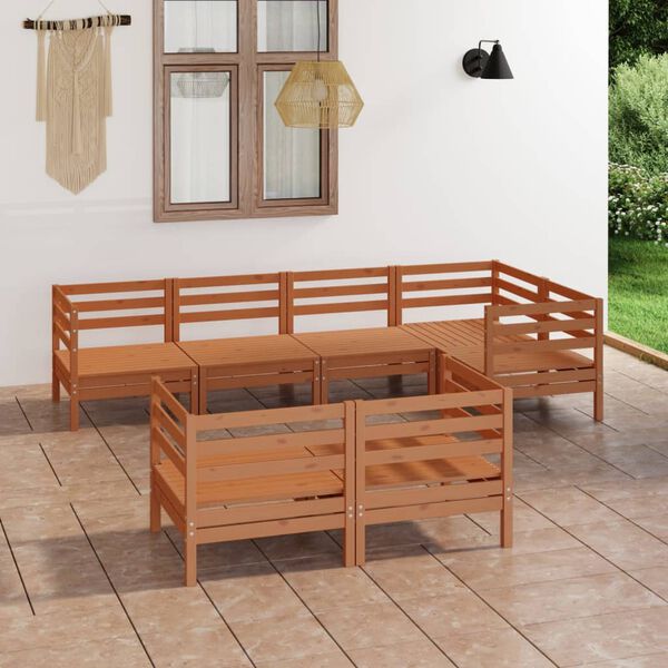 vidaXL 7 pcs conjunto lounge de jardim pinho maci&ccedil;o castanho mel