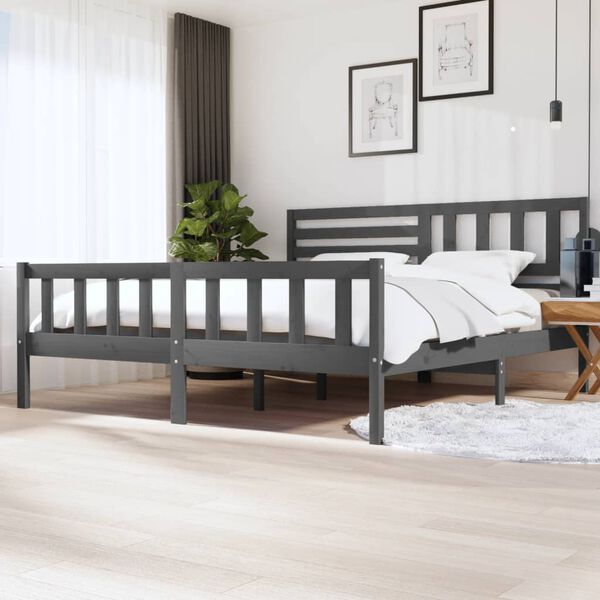 vidaXL Estrutura de cama 200x200 cm madeira maciça cinzento