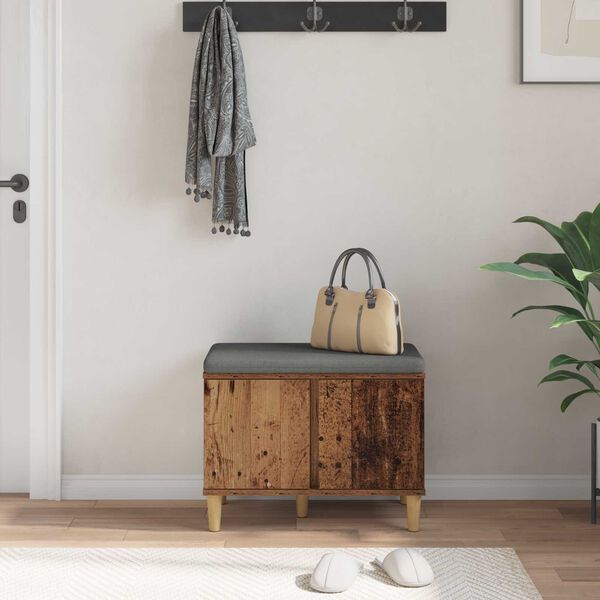vidaXL Banco de Hall com almofada Madeira antiga 60 x 38 x 46 cm