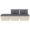 vidaXL 3 pcs conjunto lounge de paletes + almofad&otilde;es madeira de abeto